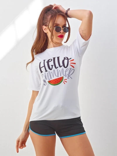 Royalfashion Женский спортивный комплект с футболкой и шортами Hello Summer