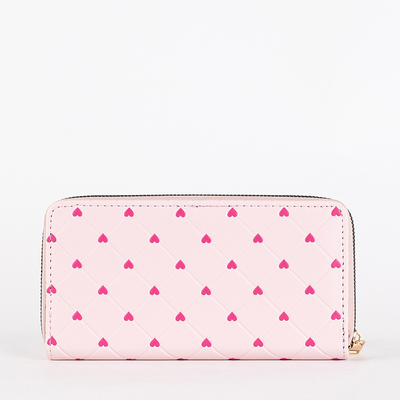 Pink women's large wallet with hearts - Accessories