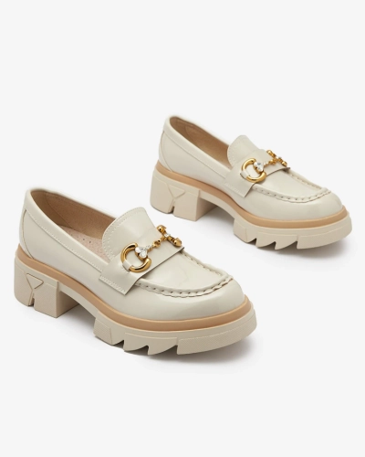 Lacquered beige women's moccasins with crystals Inriw - Footwear