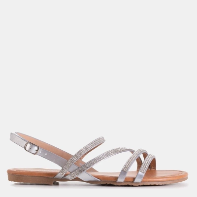 OUTLET Silver women's sandals with cubic zirconia Mitali - Footwear