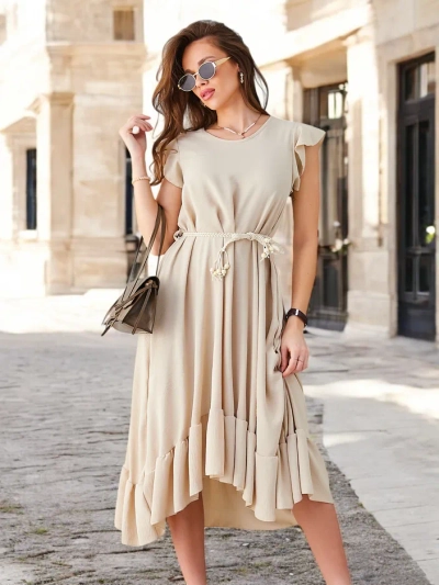 Royalfashion Women's midi dress with ruffles and short sleeves