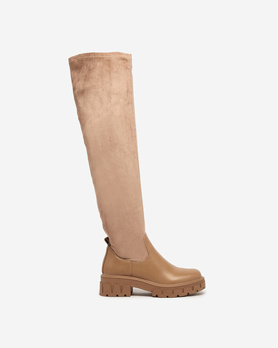 Royalfashion Gaiši brūni sieviešu zābaki pāri ceļgalam Retamon