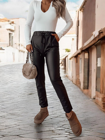 Royalfashion Women's eco leather pants in dark green