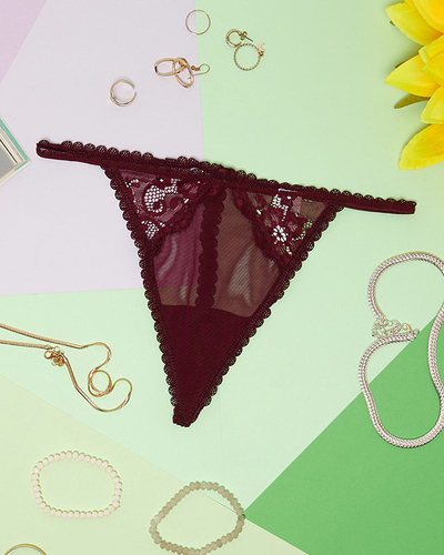 Maroon women's thong lace panties - Underwear
