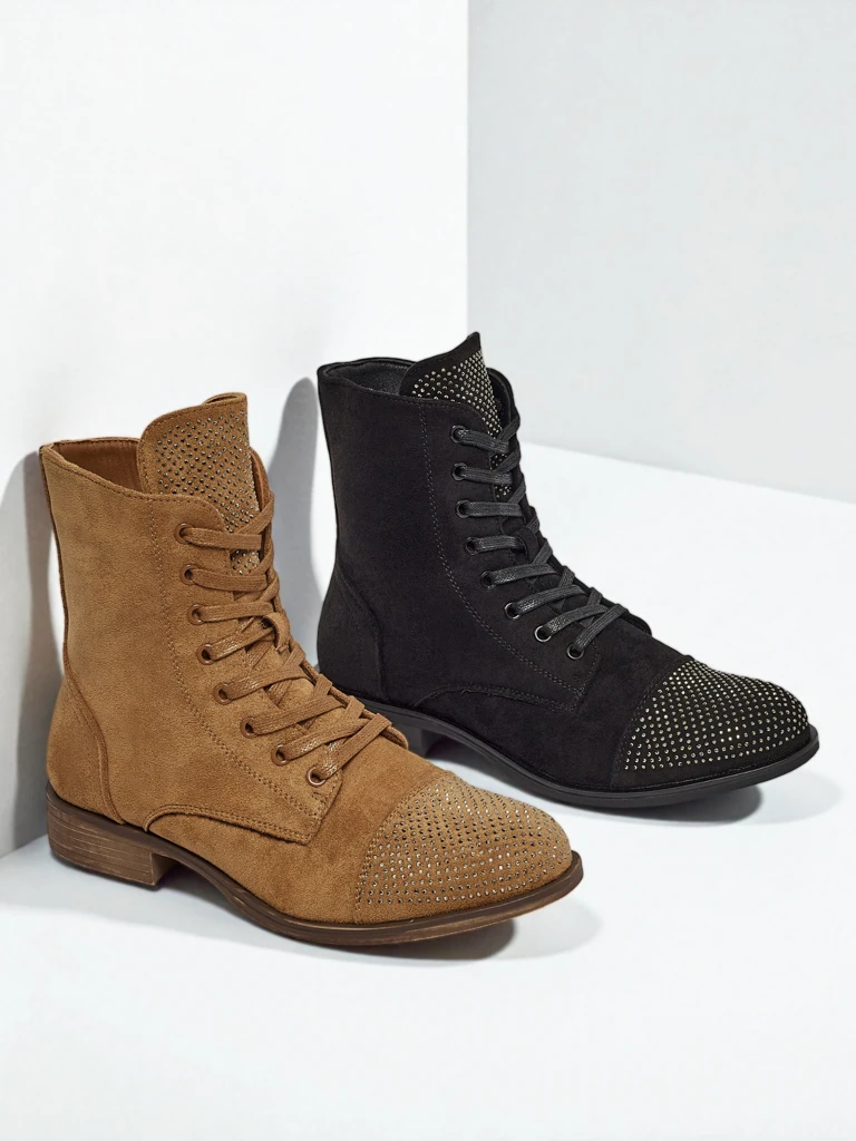 Eco-suede laced women's ankle boots with zircons Marvelli