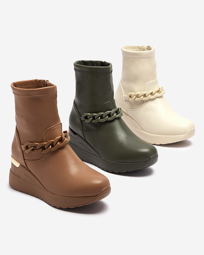 Light brown women's boots on anchor with chain Fefricca- Footwear