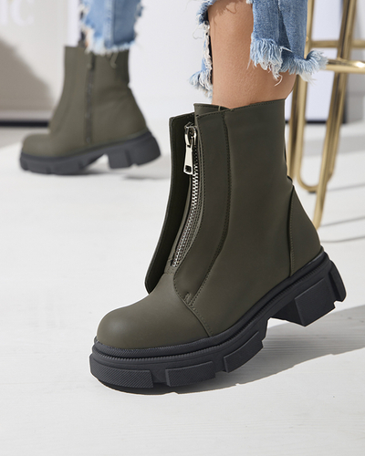 Women's insulated dark green high boots Slovys- Footwear