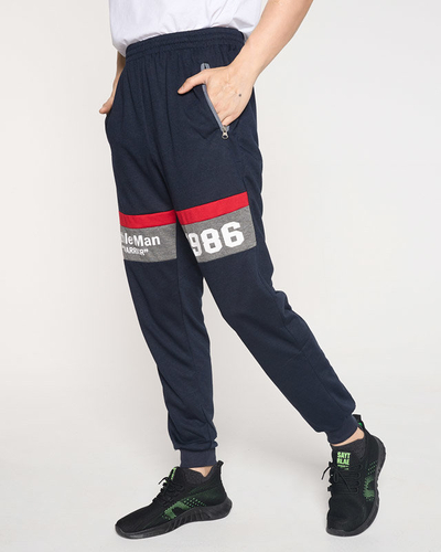 Men's navy blue sweatpants with inscriptions - Clothing