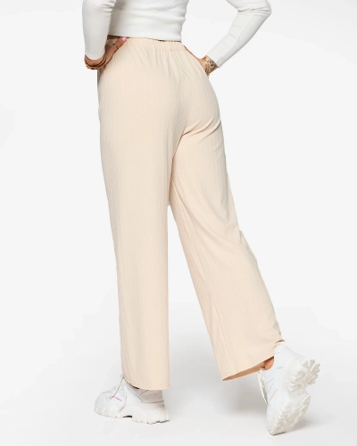 Beige women's wide ribbed pants - Clothing
