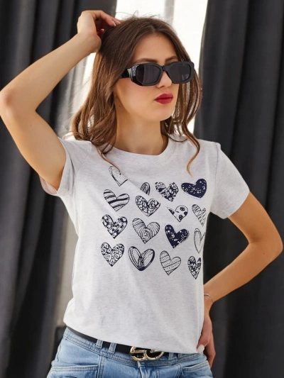 Royalfashion Women's Cotton T-shirt A Lot of Hearts