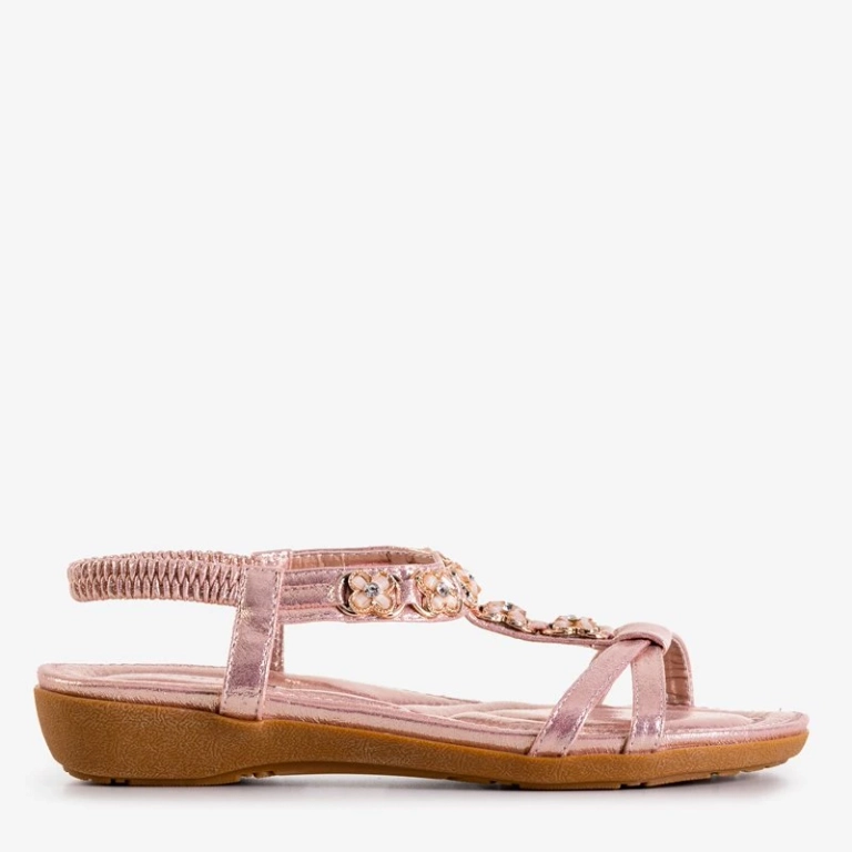 OUTLET Pink women's sandals with Blora ornaments - Footwear