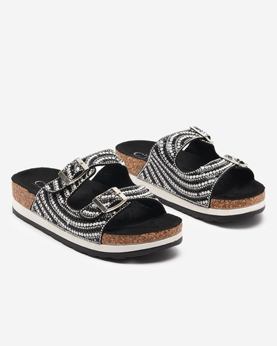 Women's slippers with cubic zirconia in black Lalud-Footwear