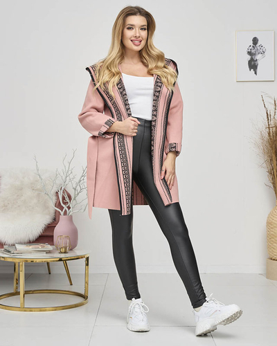 Pink women's bedspread a'la coat with ornament - Clothing