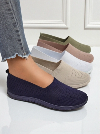 Женские мокасины Lyra Granatowe дышащая ткань на плоской подошве