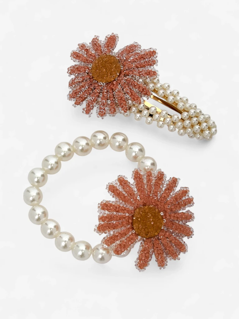 Royalfashion Matu sprādžu un gumiju komplekts ar ziedu Flora Perla