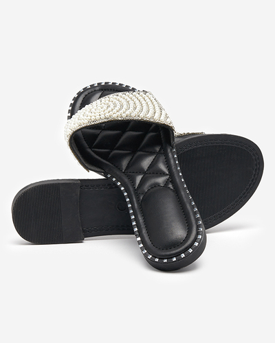 Black women's slippers with Ahaio decorations - Footwear