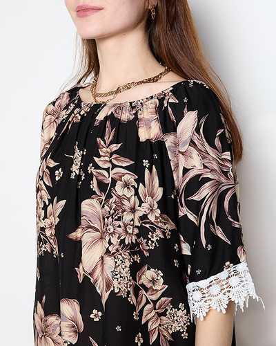 Черная женская блузка с принтом PLUS SIZE