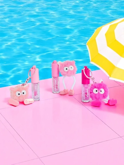 Lip gloss for children with a fluffy monster Dark Pink