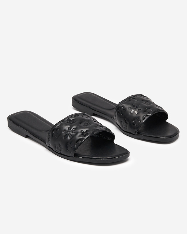 Black women's slippers with Mersyli- embossing. Footwear
