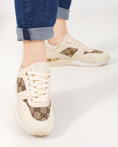 OUTLET Beige women's sports shoes with Engla print - Footwear