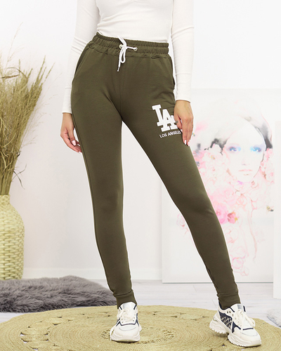 Women's dark green sweatpants with a colored patch - Clothing