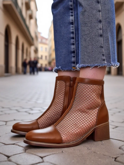 Royalfashion Sieviešu perforētās potītes zābaki uz zema papēža Rowices