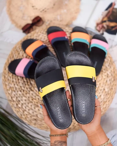 Royalfashion Yellow and black women's rubber flip-flops Lierigs