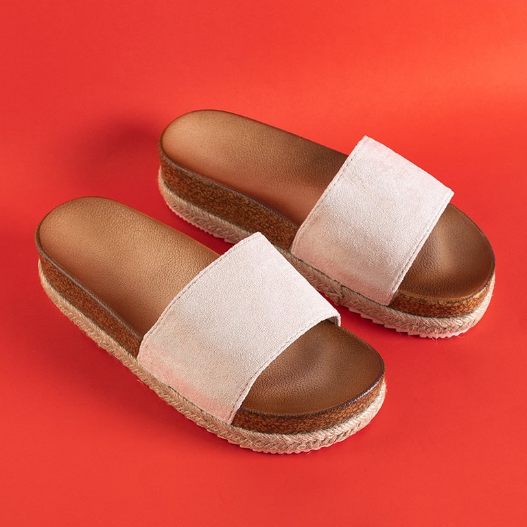 Beige women's slippers on the Kosala platform - Footwear