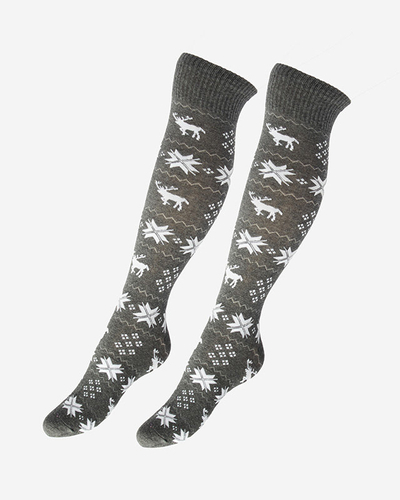 Women's dark gray long Christmas socks - Underwear