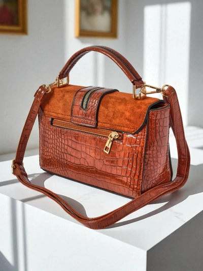 Hera Marrone women's handbag brown eco-leather suede shoulder retro