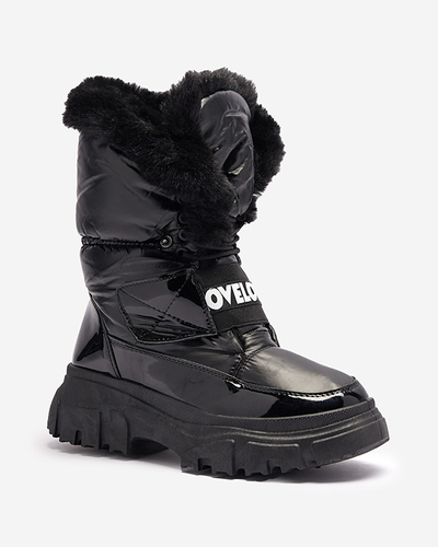 Women's snow boots on a flat sole in black Sapollo- Footwear