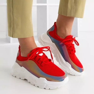 OUTLET Red women's sneakers with a multicolored insert Isis - Footwear