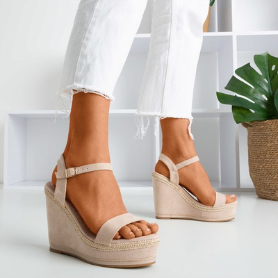 Beige sandals on a Demetera wedge heel - Footwear 1