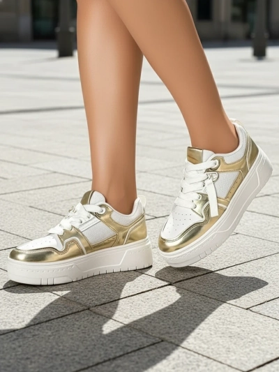 Women's 'Aurelia' Gold and White Platform Sneakers 4cm - Style and Comfort