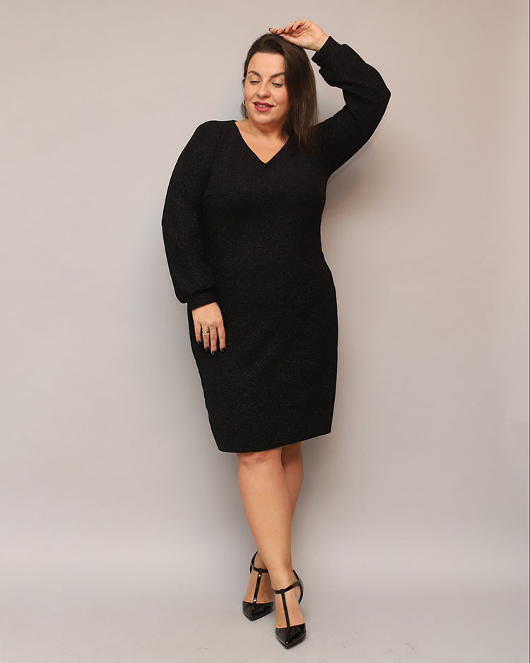Royalfashion Блестящее женское платье до колена черного цвета PLUS SIZE