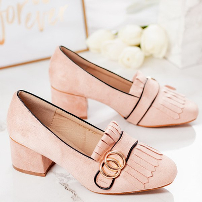 Pink pumps with decorations on low heels Ever - Shoes 1