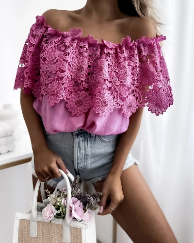 Royalfashion Розовая женская блузка a'la hiszpanka с кружевом