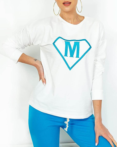 Women's white and blue sports tracksuit set with patch - Clothing