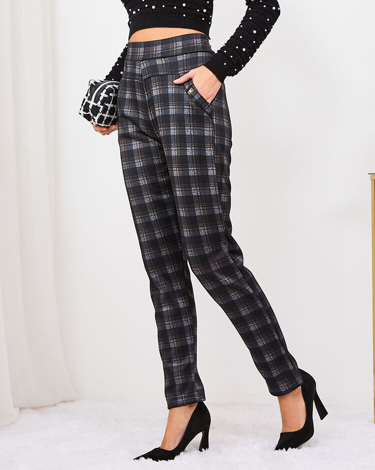 Royalfashion Gray-brown women's insulated checked treggings