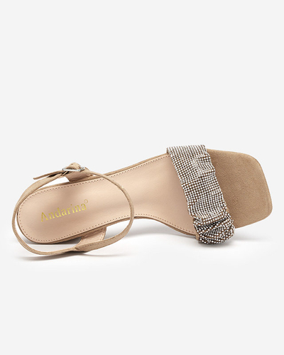 Light brown women's sandals on a post with Trieste cubic zirconias - Footwear