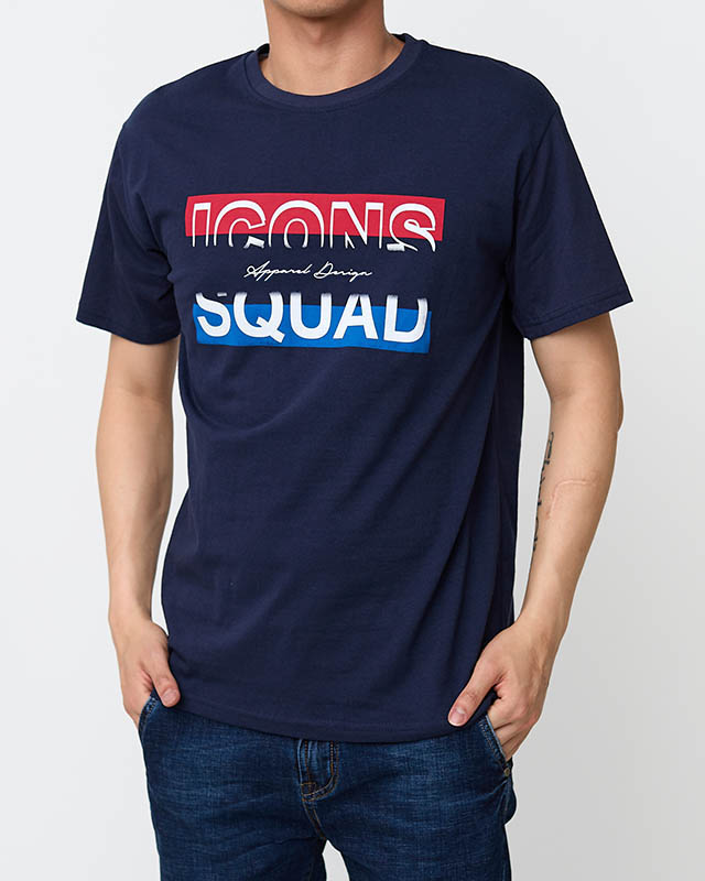 Navy blue men's t-shirt with a print - Clothing