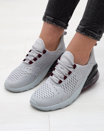 Grey women's sports shoes with burgundy inserts Neterika - Footwear