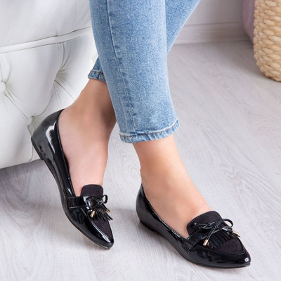 Black varnished loafers with almond mulla toe - Footwear 1