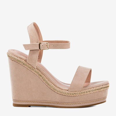 Beige sandals on a Demetera wedge heel - Footwear 1