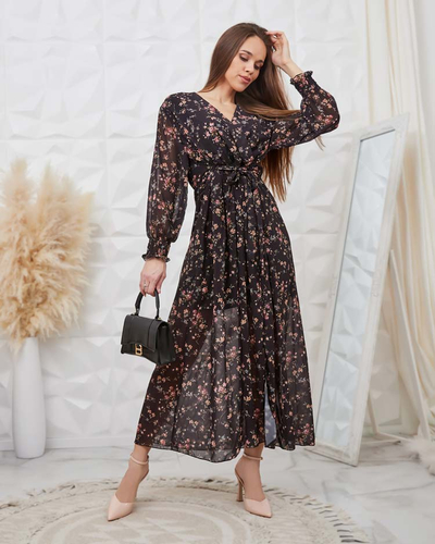 Royalfashion Черное узорчатое женское макси-платье