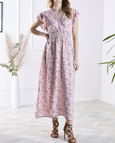Pink women's floral midi dress - Clothing