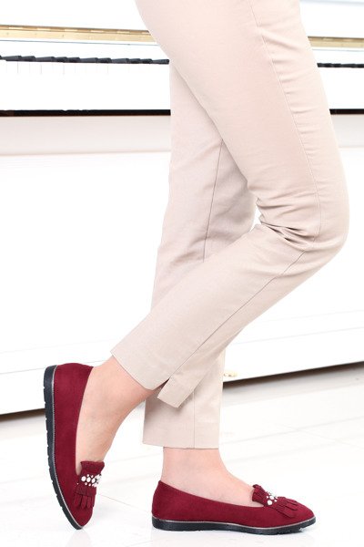 Bordowe mokasyny- Obuwie