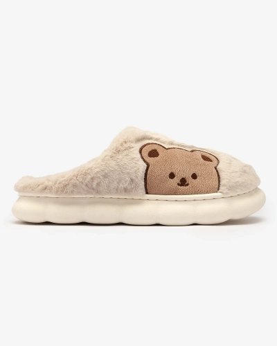 Royalfashion Women's fur slippers with teddy bear in light gray Fetemes