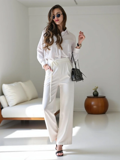 Royalfashion Wide women’s trousers with side tie