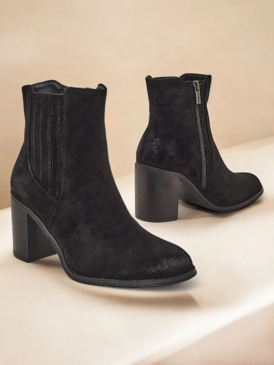 Royalfashion Eko-zamšādas sieviešu zābaki uz bloka papēža Cesios